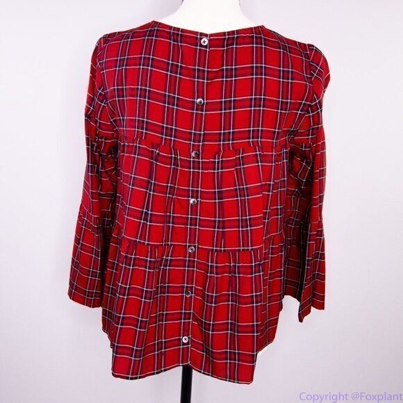 NEW Madewell red Plaid Tiered Button-Back long sleeves To, size XS - Picture 13 of 15
